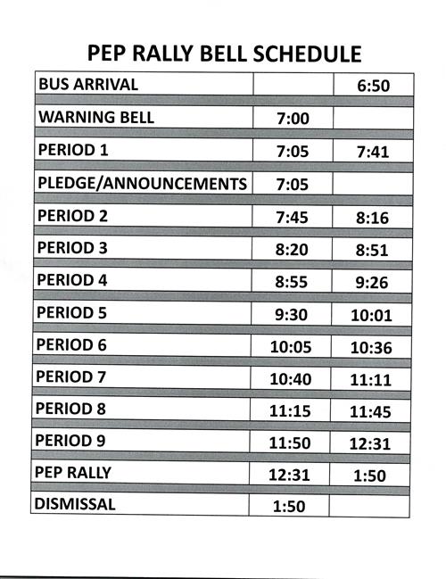 PEP RALLY BELL SCHEDULE